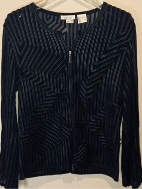 Andrea Rosati Black Geometric Sheer Mesh Zip Up Shacket Art to Wear Wmn 10